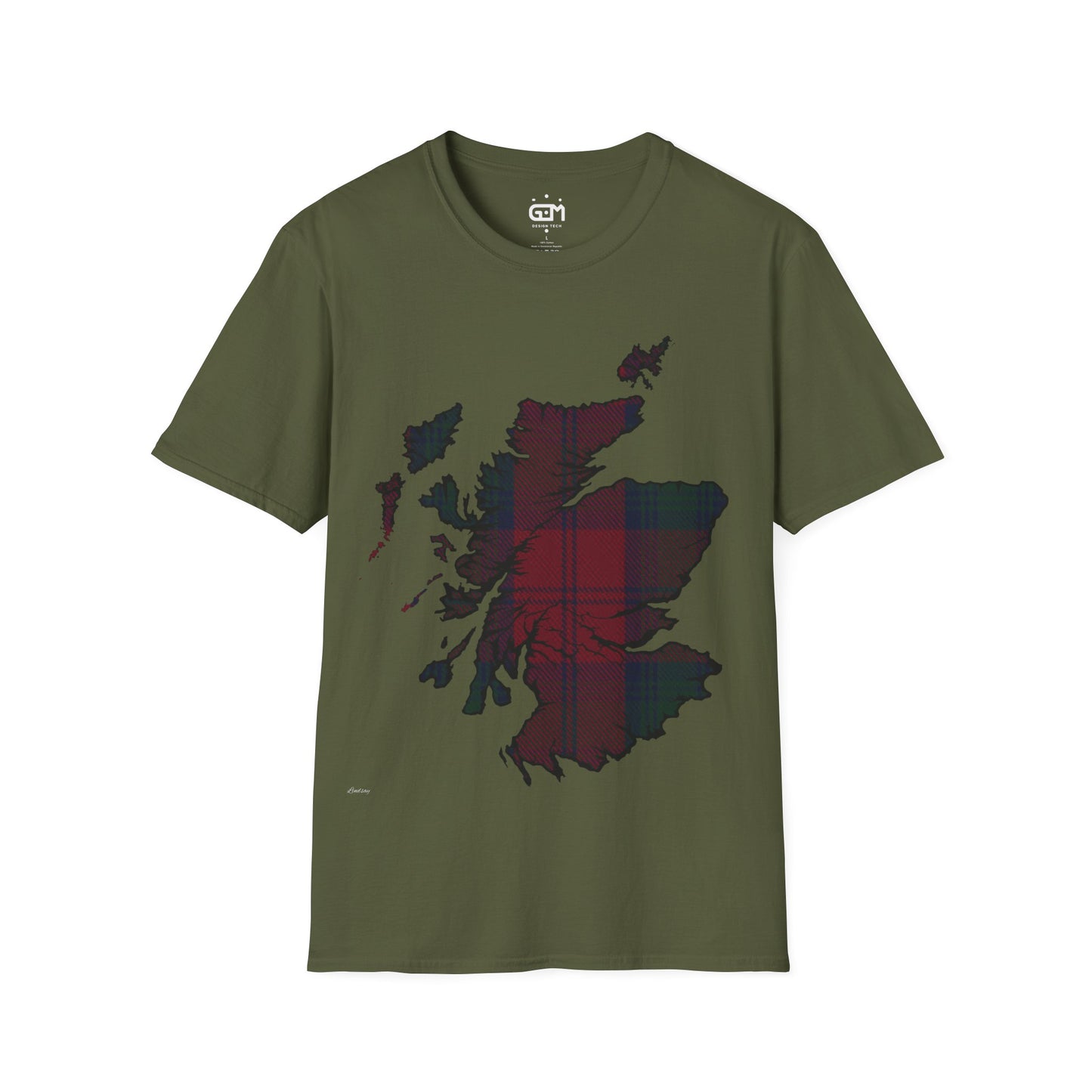 Scotland Tartan Map Softstyle Unisex T-Shirt, Lindsay Tartan, Various Colours