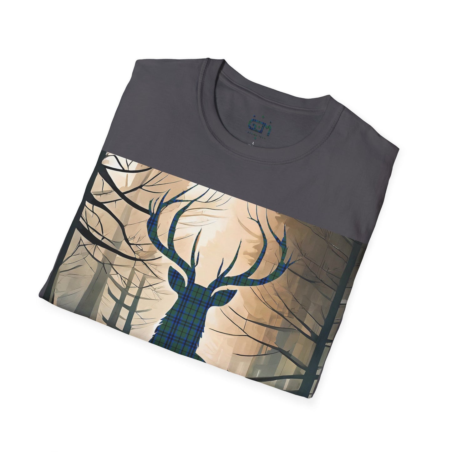 Stag Tartan Silhouette Softstyle T-Shirt - Keith Tartan, Unisex Tee, Scottish Scenery, Various Colours