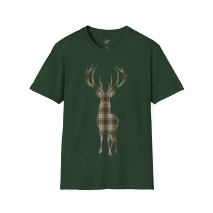 Tartan Stag Softstyle T-Shirt - Buchanan Tartan, Unisex Tee, Scottish Scenery, Various Colours