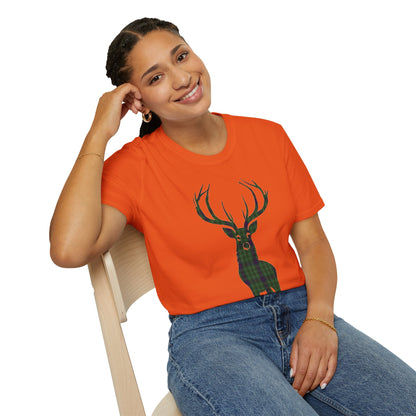 Tartan Stag Softstyle T-Shirt - Duncan Tartan, Unisex Tee, Scottish Scenery, Various Colours