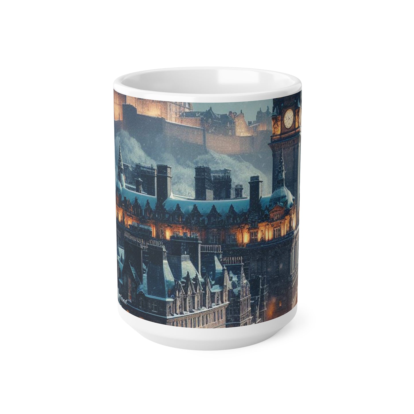 Edinburgh in Winter Mug, Coffee Cup, Tea Cup, Scottish Art, Scottish Landmarks, Scottish Nature, White