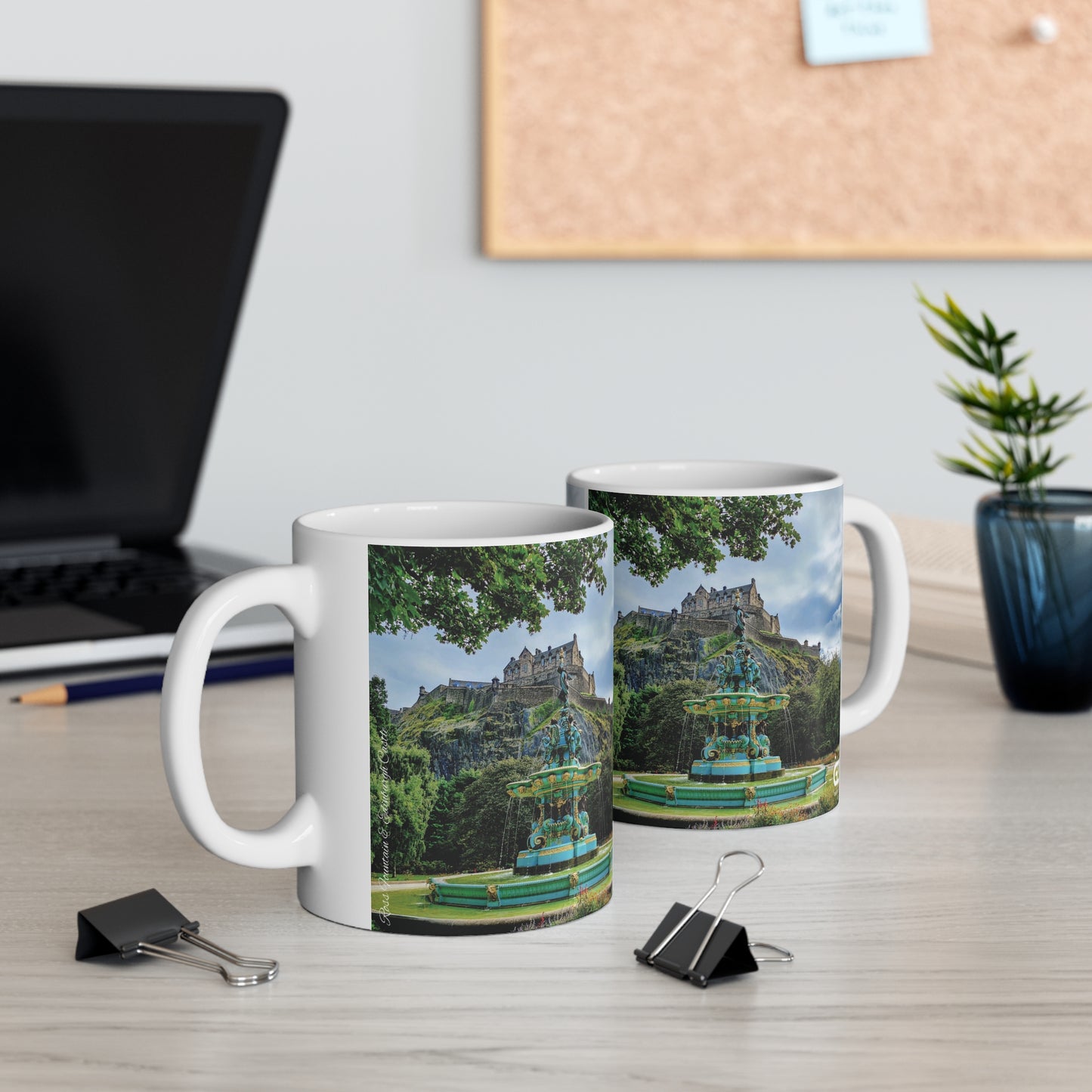 Ross Fountain & Edinburgh Castle Photo Mug, Coffee Cup, Tea Cup, Scotland, White