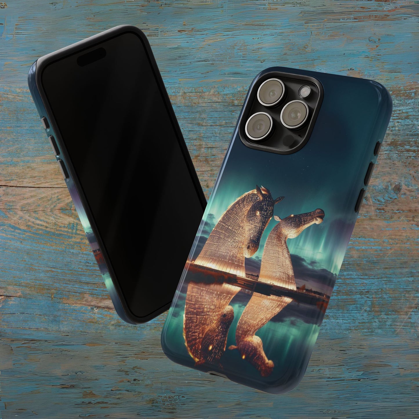 Kelpies Northern Lights Art Variant Phone Case, Scotland, Apple