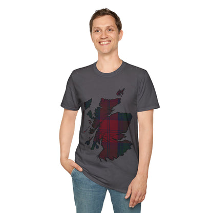 Scotland Tartan Map Softstyle Unisex T-Shirt, Lindsay Tartan, Various Colours