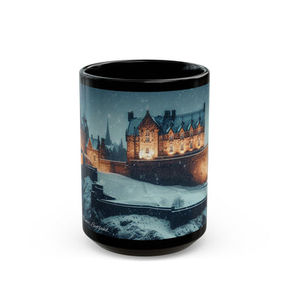 Edinburgh Castle in Winter Mug, Coffee Cup, Tea Cup, Scottish Art, Scottish Landmarks, Scottish Nature, Black