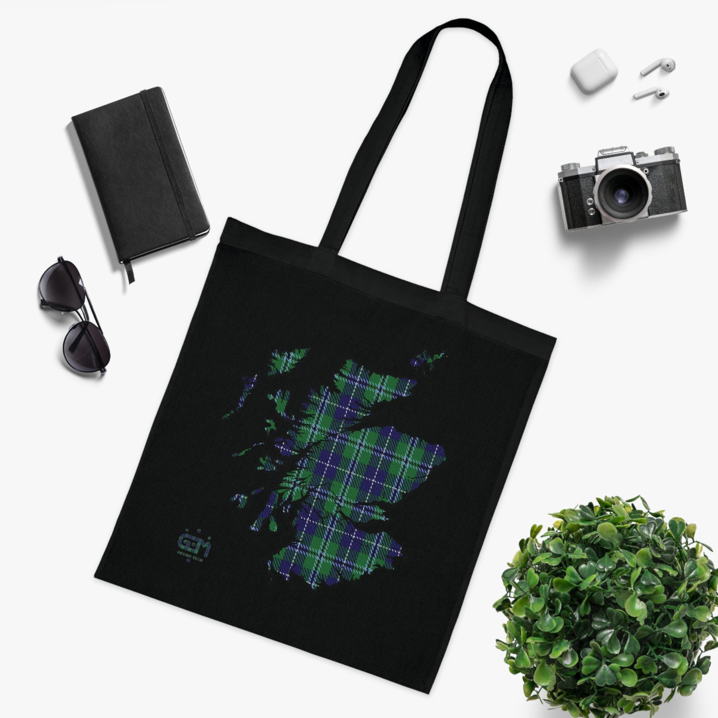 Reversible Scotland Tartan Map Cotton Tote Bag - Douglas Tartan