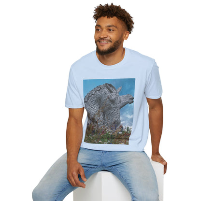 Kelpies with Meadow Photo Softstyle Unisex T-Shirt, Scottish Tee