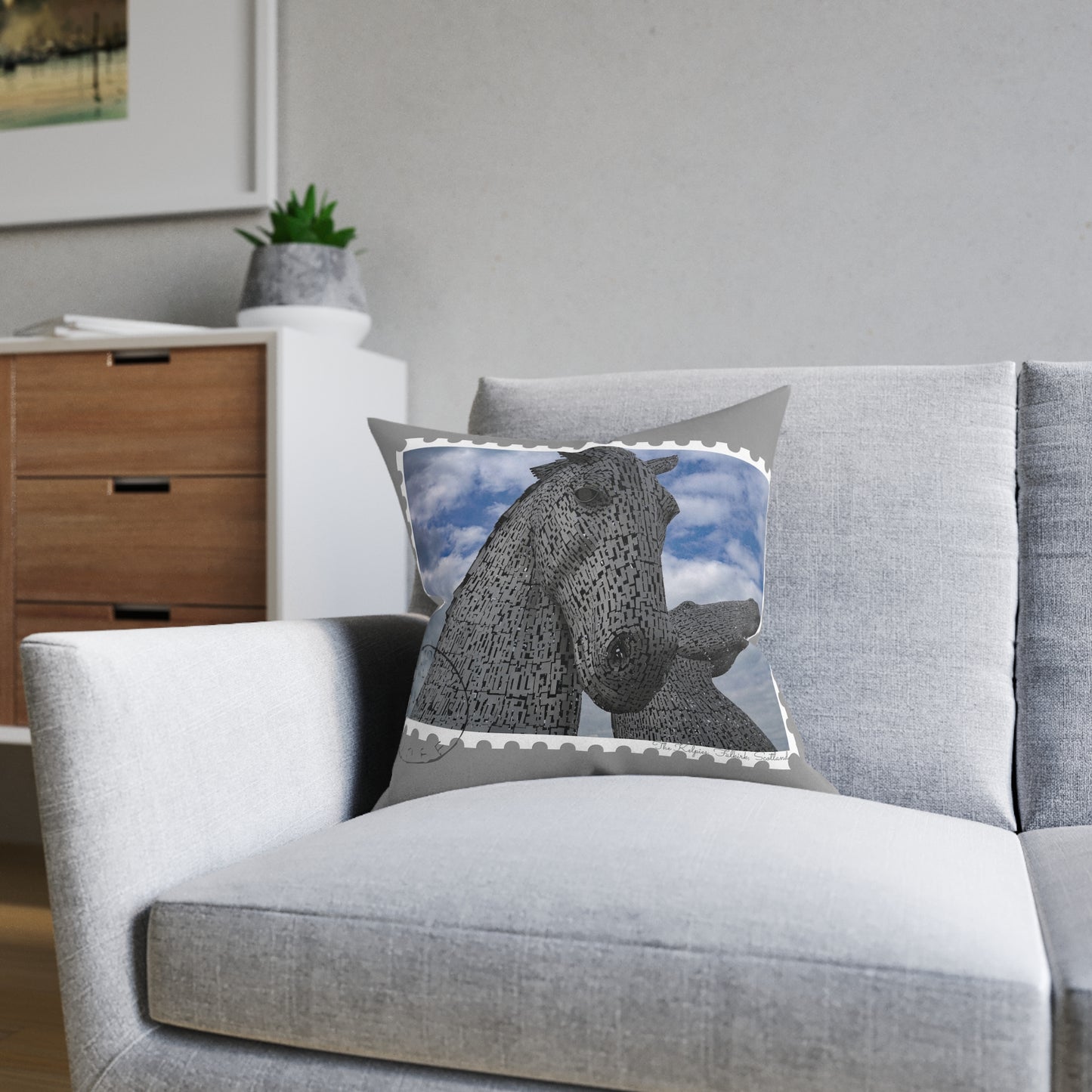 The Kelpies Photo Stamp Square Cushion, Various Sizes