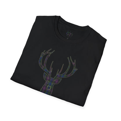 Tartan Stag Softstyle T-Shirt - Rankin Tartan, Unisex Tee, Scottish Scenery, Various Colours