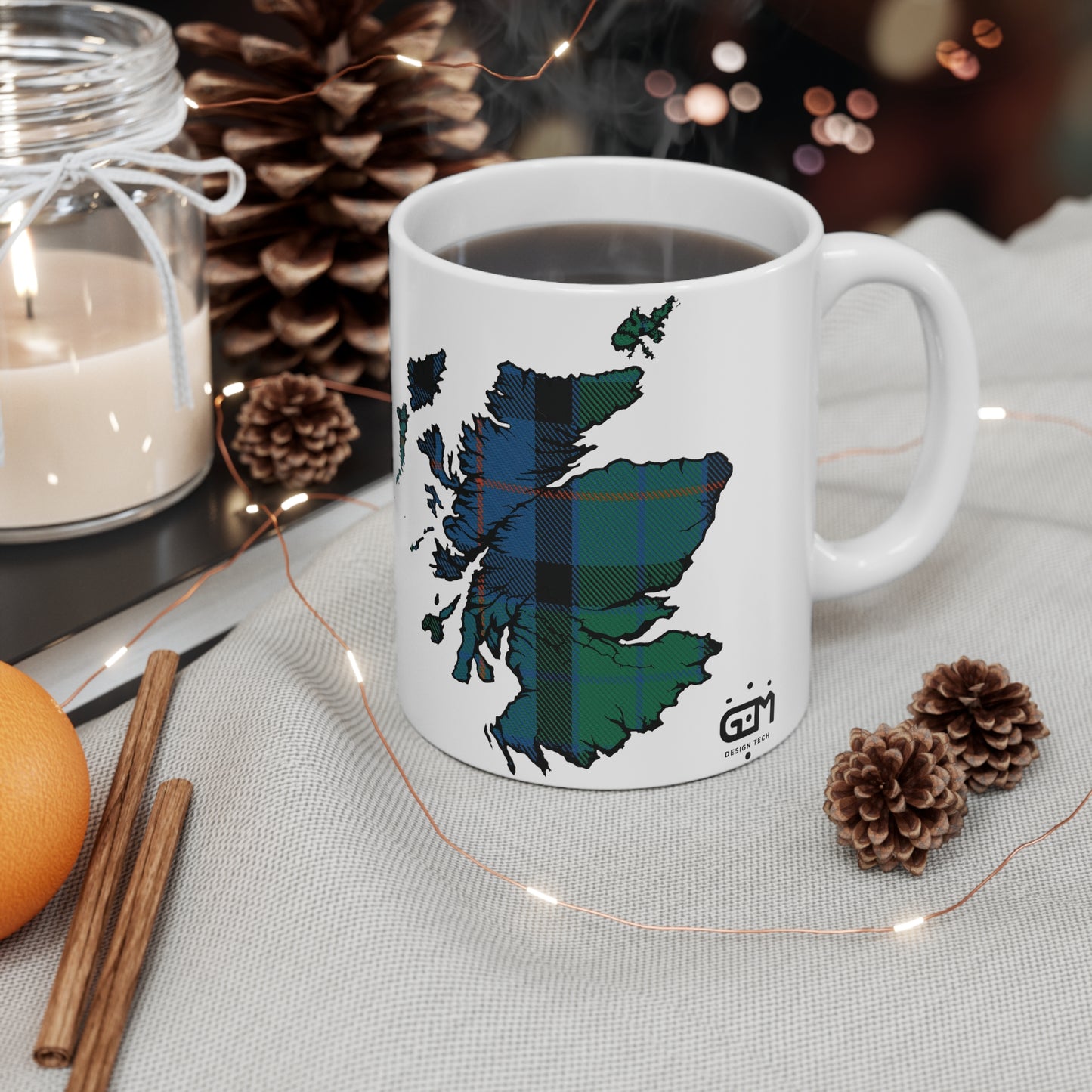 Flower of Scotland Tartan Scotland Map Mug, Coffee Cup, Tea Cup, Scotland, White