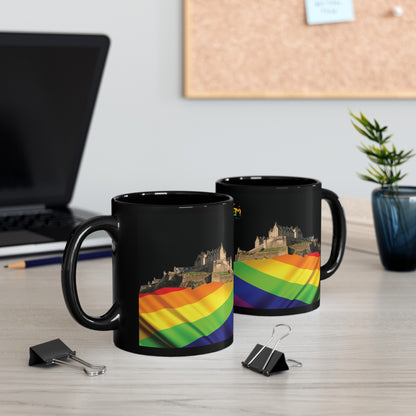 Pride Flag Rock Edinburgh Castle Photo Mug, Black