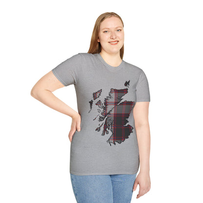 Scotland Tartan Map Softstyle Unisex T-Shirt, MacPherson Tartan, Various Colours