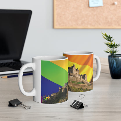 Edinburgh Castle Pride Flag Sky Photo Mug, White