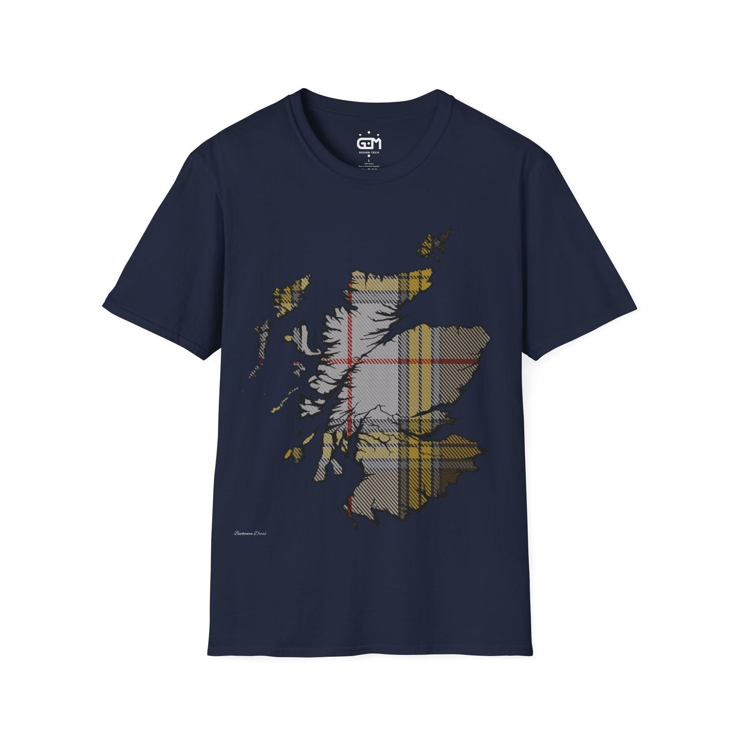 Scotland Tartan Map Softstyle Unisex T-Shirt, Buchanan Dress Tartan, Various Colours