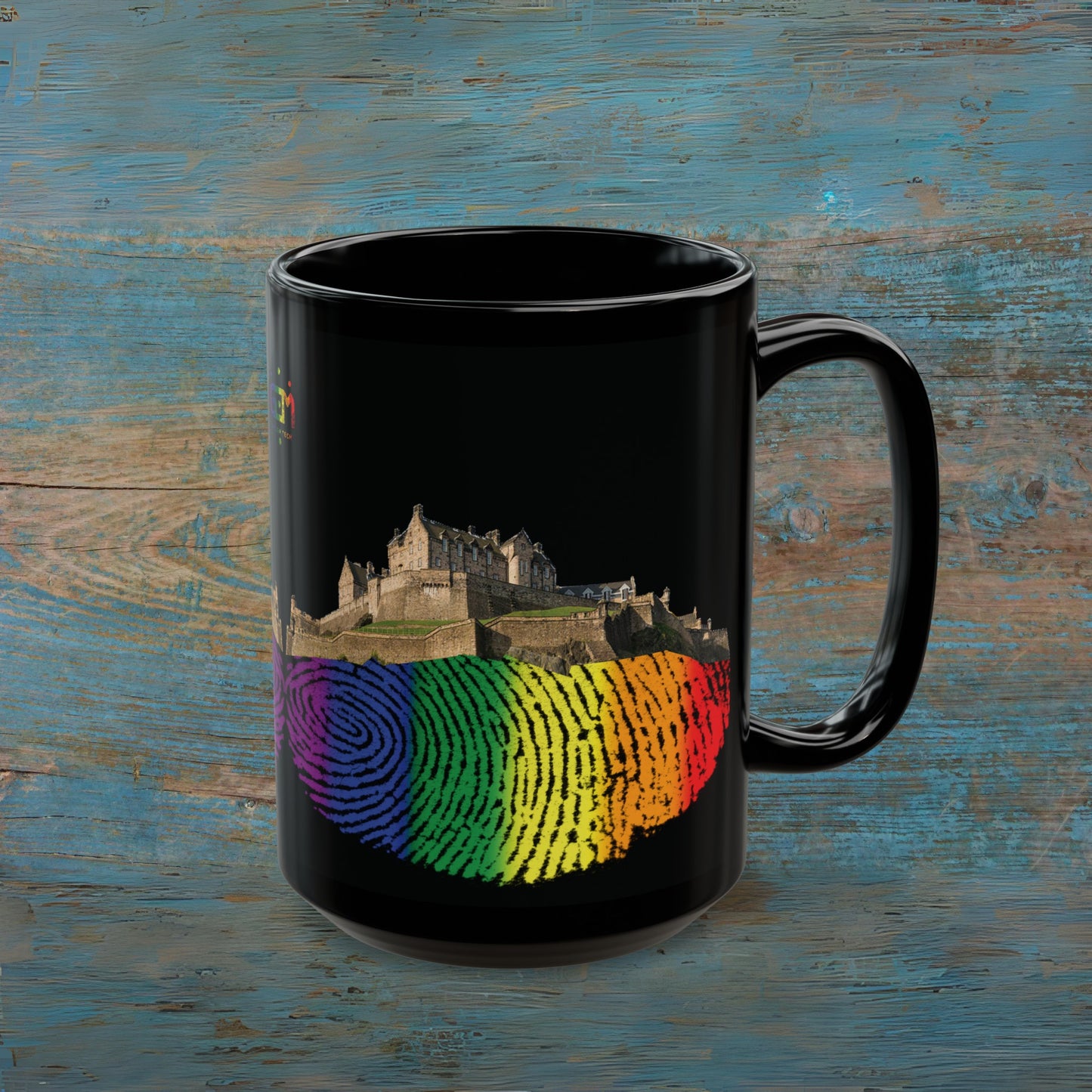 Pride Fingerprint Rock Edinburgh Castle Photo Mug, Black