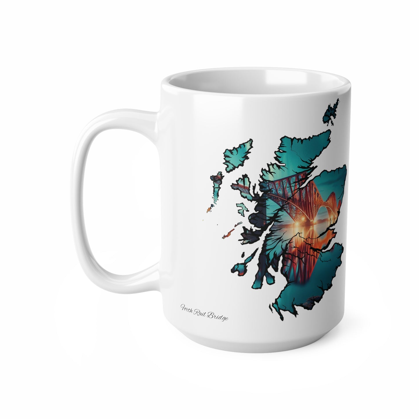 Forth Rail Bridge Scotland Map Mug, Coffee Cup, Tea Cup, Scottish Art, Scottish Landmark, Scenery, Nature, White