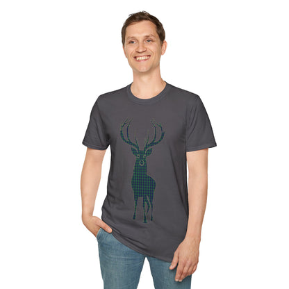 Tartan Stag Softstyle T-Shirt - Douglas Tartan, Unisex Tee, Scottish Scenery, Various Colours