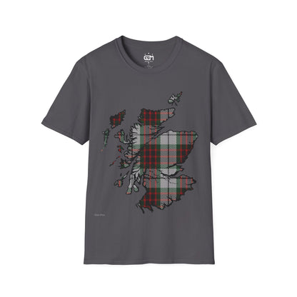 Scotland Tartan Map Softstyle Unisex T-Shirt, Fraser Dress Tartan, Various Colours