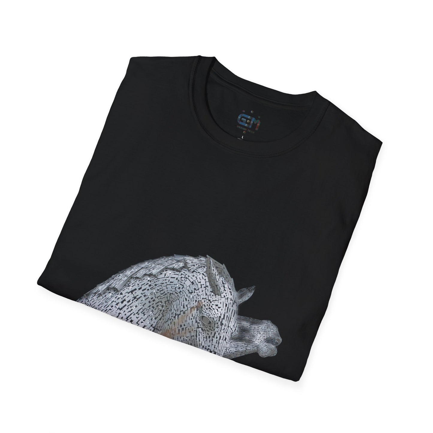 Kelpies with Meadow No Sky Photo Softstyle Unisex T-Shirt, Scottish Tee