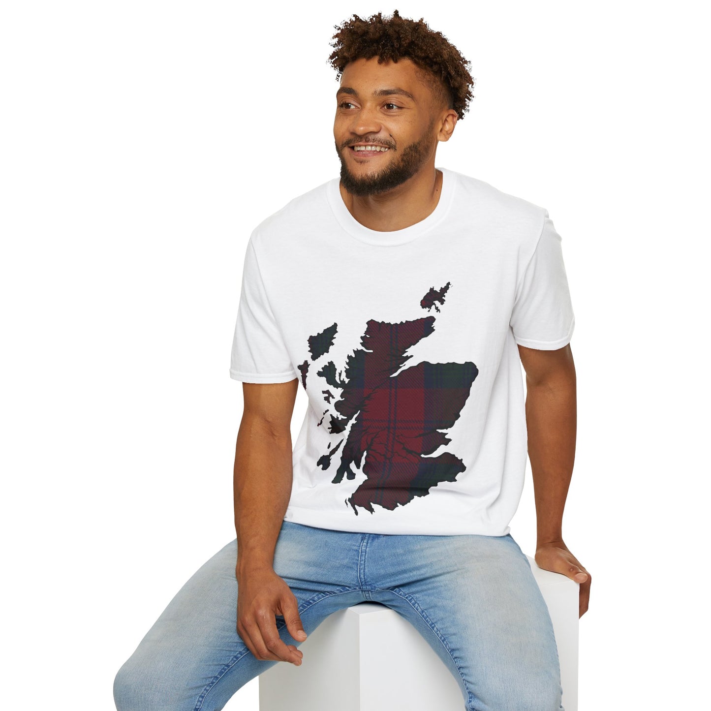 Scotland Tartan Map Softstyle Unisex T-Shirt, Lindsay Tartan, Various Colours