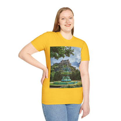 Ross Fountain & Edinburgh Castle Photo Softstyle T-Shirt, Unisex Tee, Various Colours