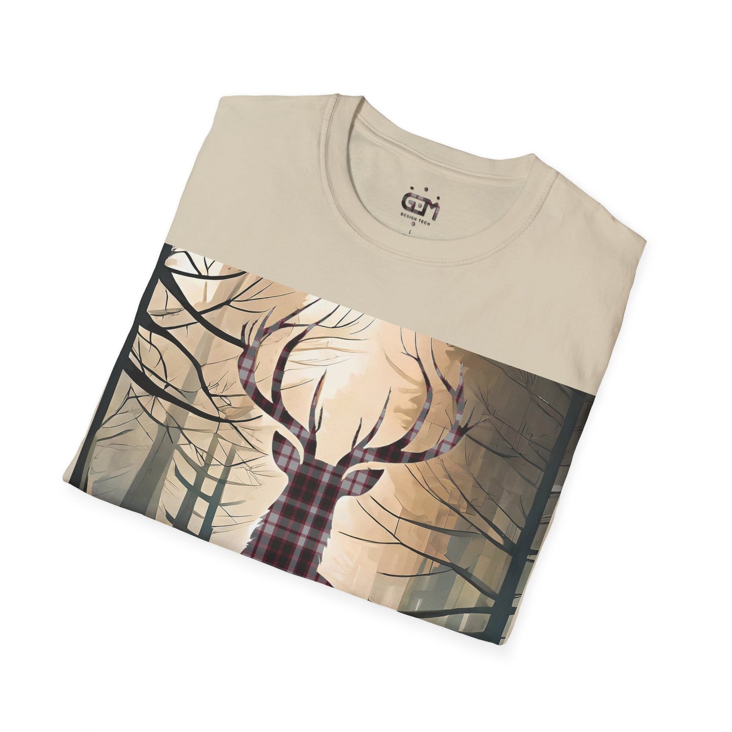 Stag Tartan Silhouette Softstyle T-Shirt - MacPherson Tartan, Unisex Tee, Scottish Scenery, Various Colours