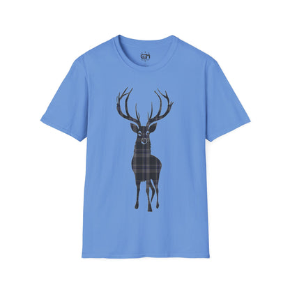 Tartan Stag Softstyle T-Shirt - Hood Tartan, Unisex Tee, Scottish Scenery, Various Colours