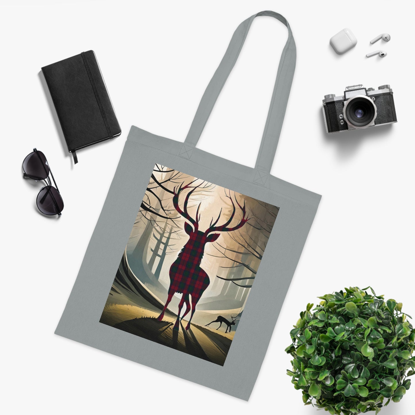 Reversible Scotland Tartan Stag Cotton Tote Bag - Lindsay Tartan