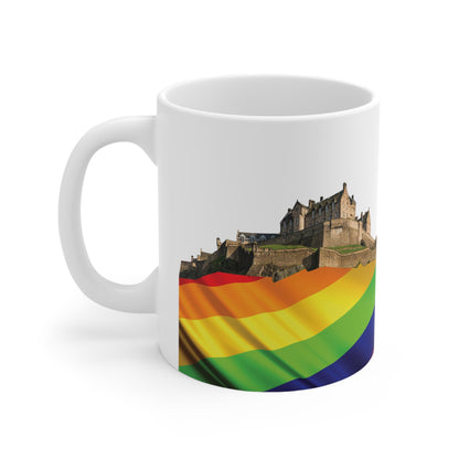 Pride Flag Rock Edinburgh Castle Photo Mug, White