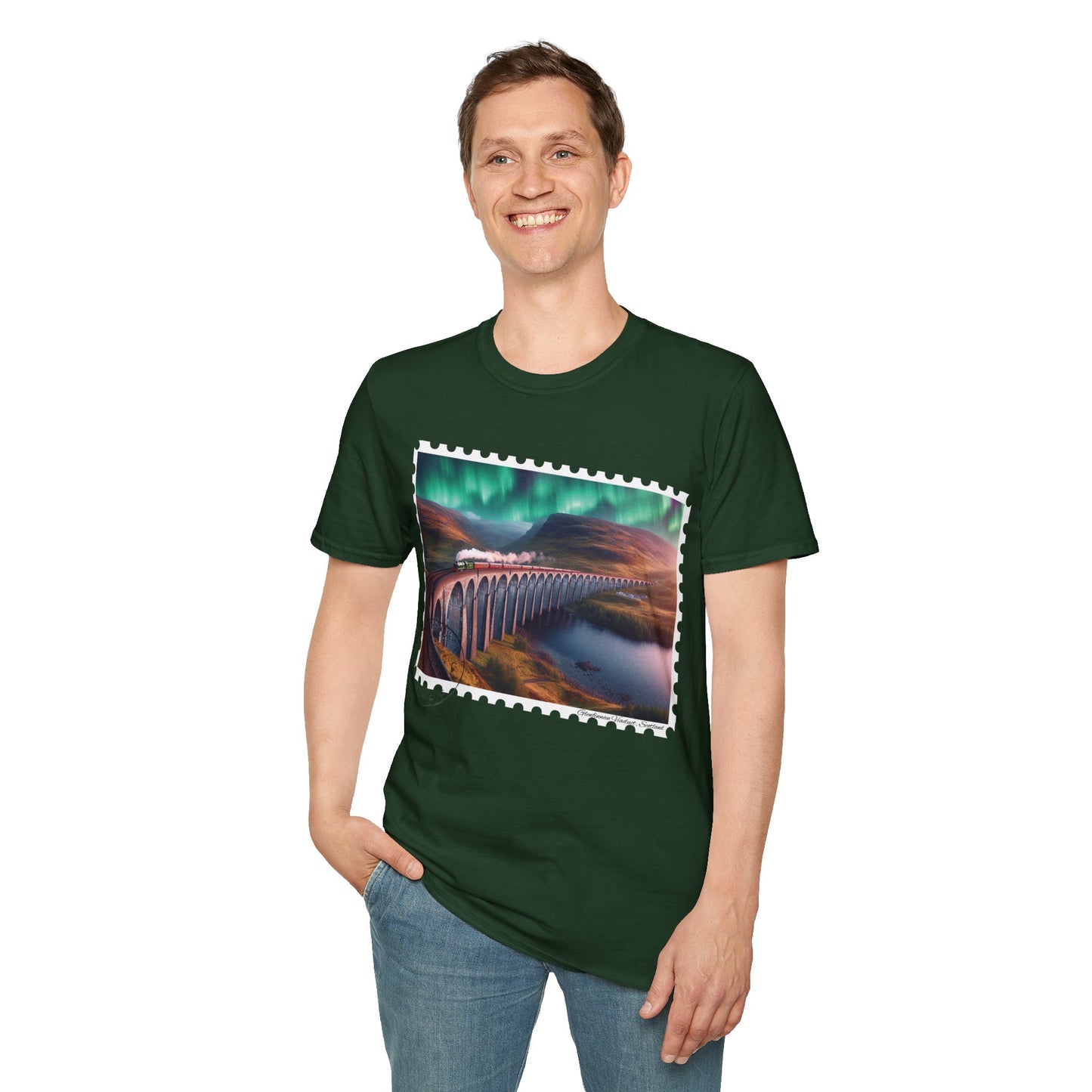 Postcard Glenfinnan Viaduct Art Softstyle T-Shirt, Unisex Tee, Scotland Shirt, Various Colours