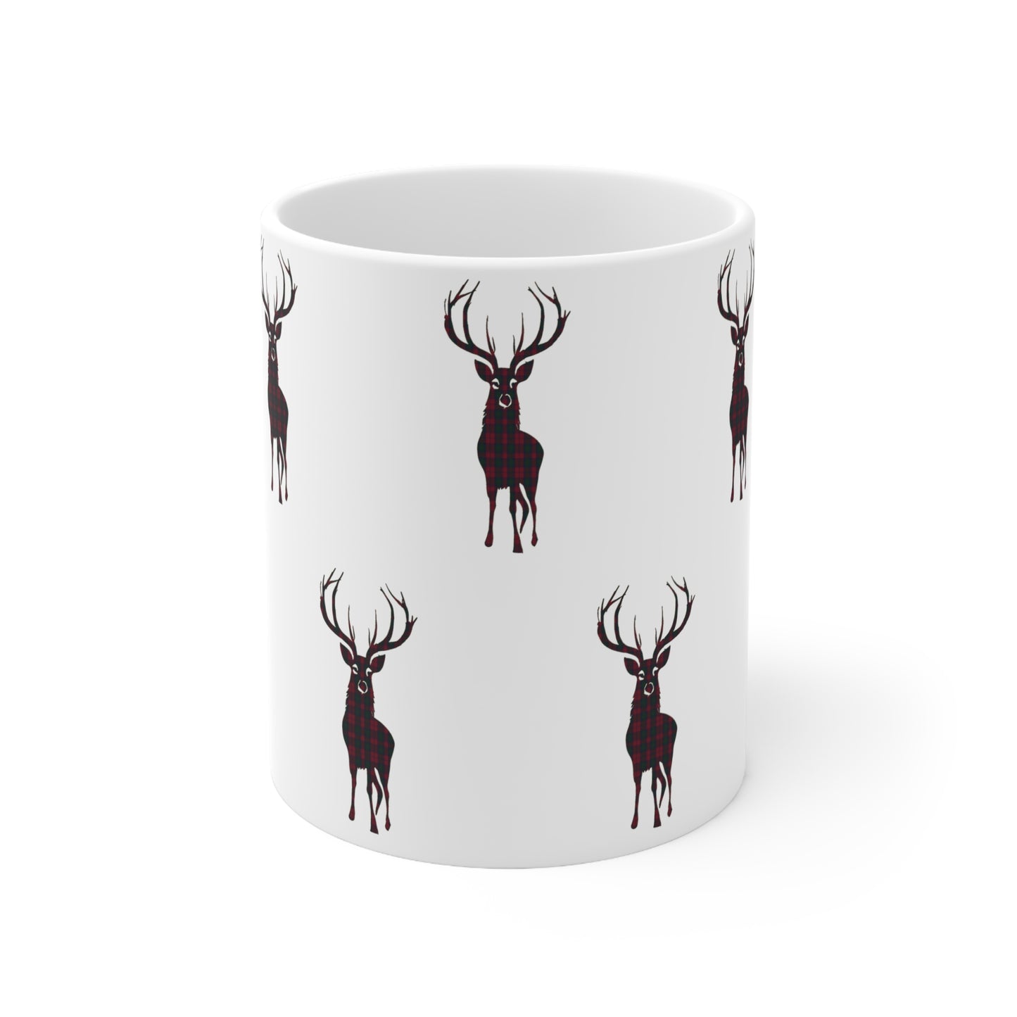 Tartan Stag Mug - Lindsay Tartan, Coffee Cup, Tea Cup, Scotland, White