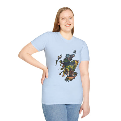 Edinburgh Castle with Fountain Scotland Map Softstyle Unisex T-Shirt, Scotland Shirt, Scottish Landmark Tee