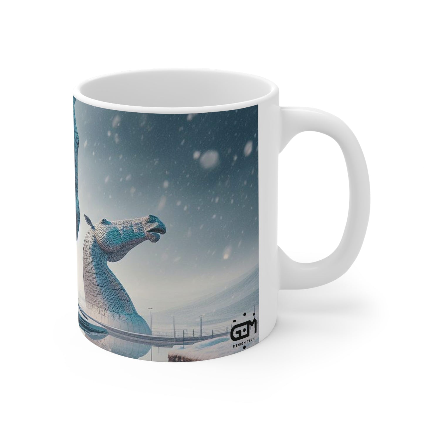 Kelpies in Winter Mug, Scottish Landmarks, Scottish Art, Coffee Cup, Tea Cup, White