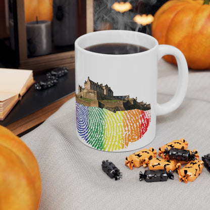 Pride Fingerprint Rock Edinburgh Castle Photo Mug, White