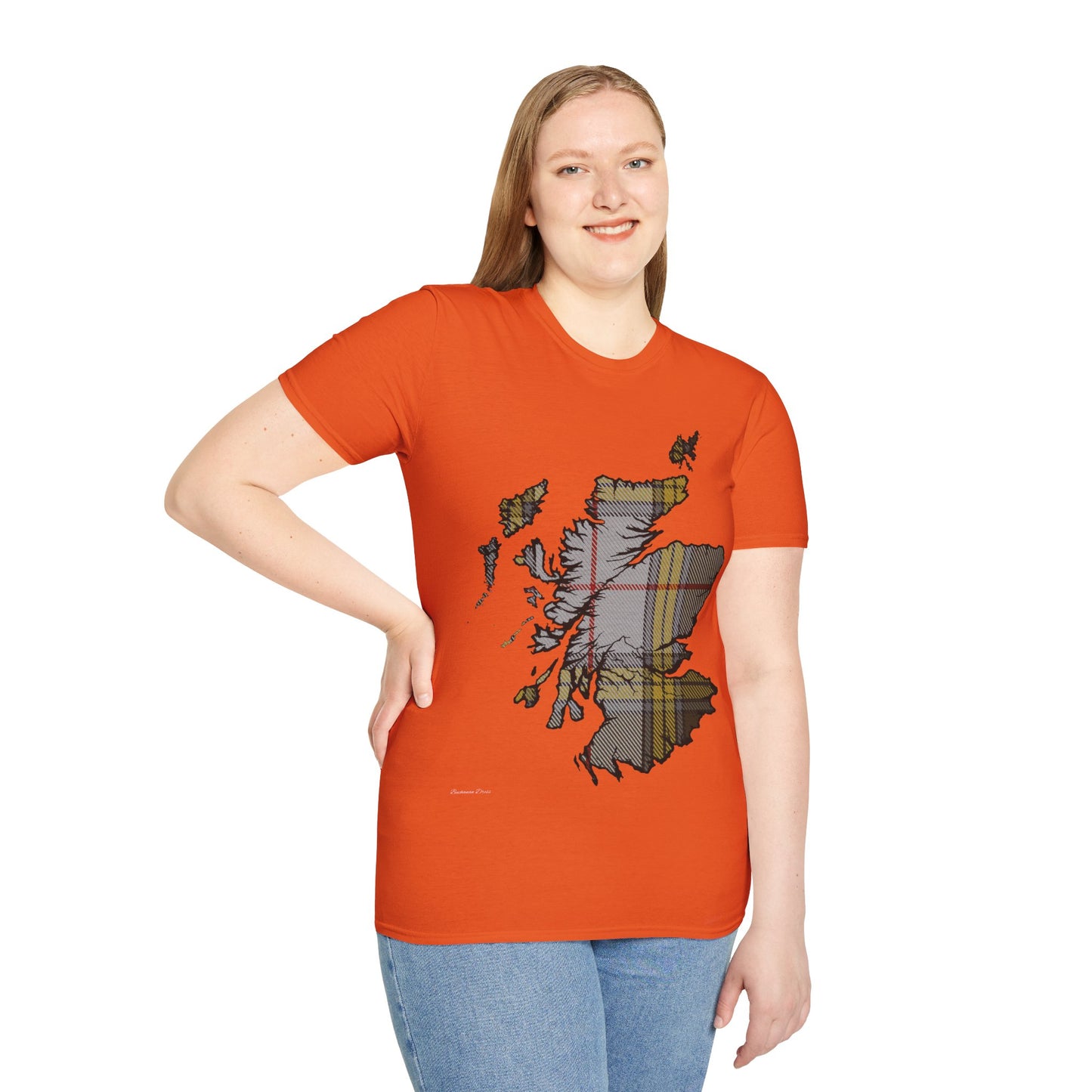 Scotland Tartan Map Softstyle Unisex T-Shirt, Buchanan Dress Tartan, Various Colours