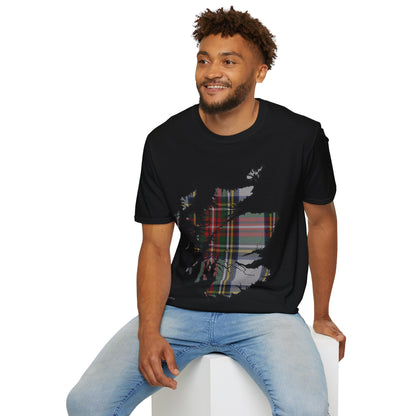 Scotland Tartan Map Softstyle Unisex T-Shirt, Stewart Dress Tartan, Various Colours