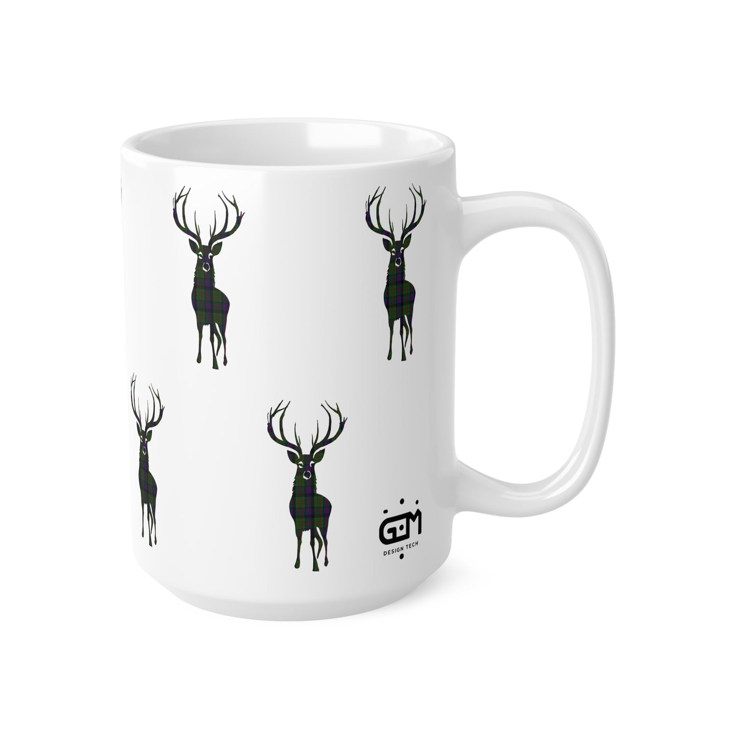 Tartan Stag Mug - MacDonald Tartan, Coffee Cup, Tea Cup, Scotland, White