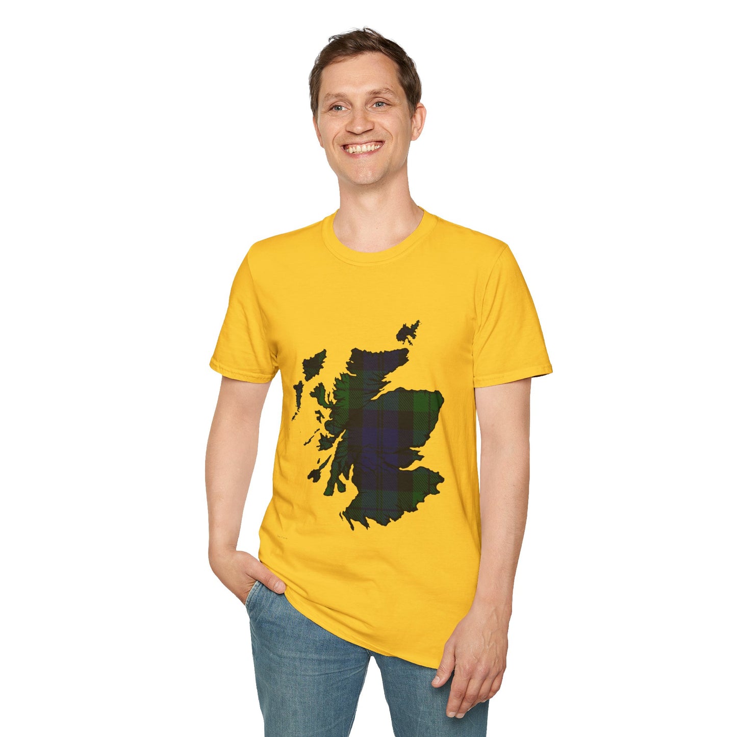 Scotland Tartan Map Softstyle Unisex T-Shirt - Black Watch Tartan Tee