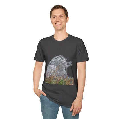 Scottish Kelpies with Meadow No Sky Photo Softstyle Unisex T-Shirt, Scotland Tee