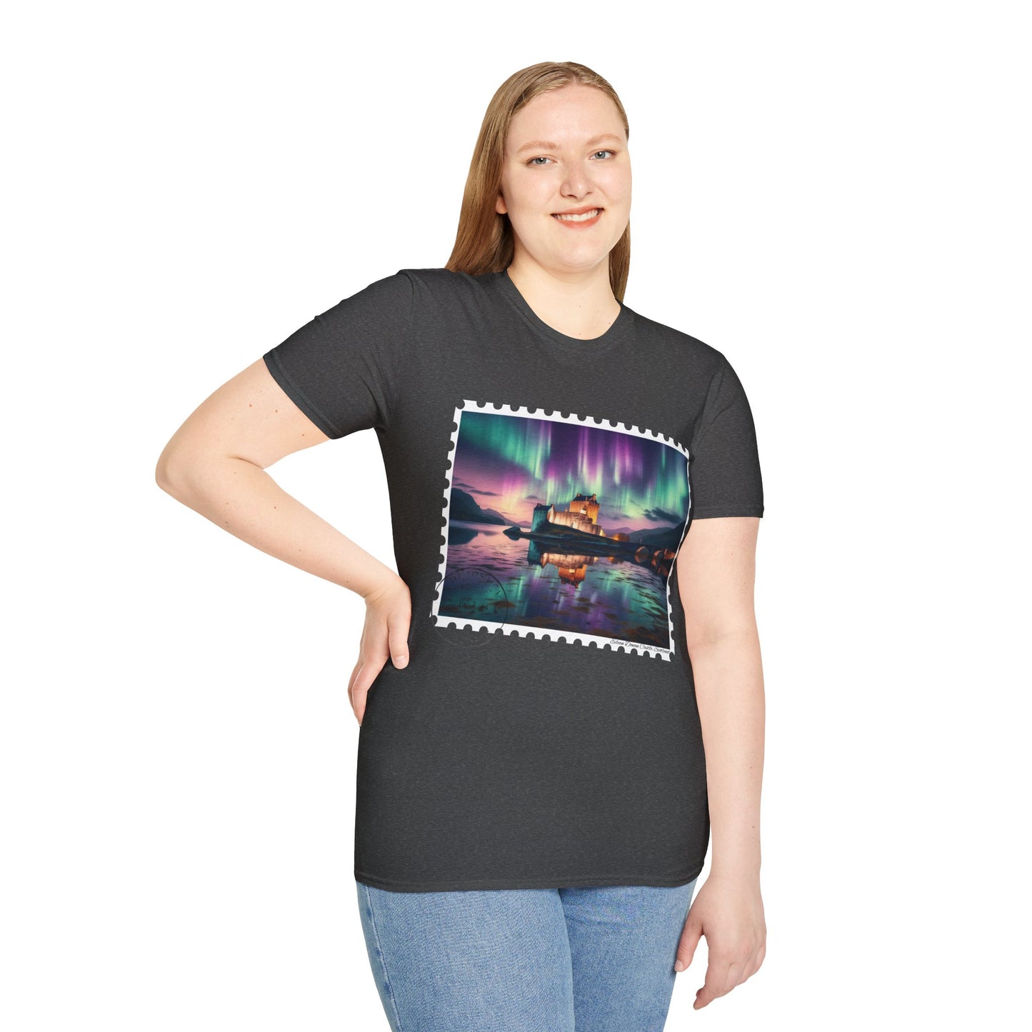 Postcard Eilean Donan Castle Art Softstyle T-Shirt, Unisex Tee, Scotland Shirt, Various Colours