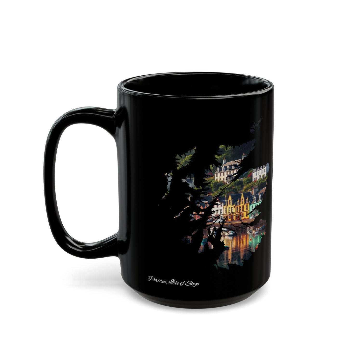 Portree Isle of Skye Scotland Map Mug, Coffee Cup, Tea Cup, Scottish Art, Scottish Nature, Scottish Landmarks, Black