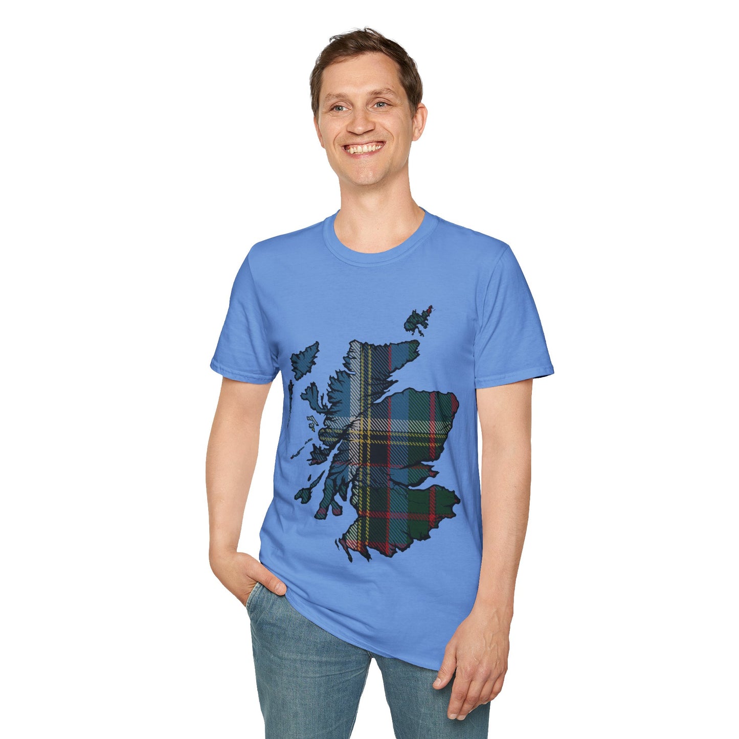 Scotland Tartan Map Softstyle Unisex T-Shirt, Anderson Old Tartan, Various Colours