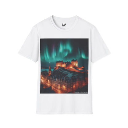 Edinburgh Castle with Northern Lights Softstyle T-Shirt, Unisex Tee, Scotland Shirt, Scottish Landmark, Nature, Scenery, Various Colours