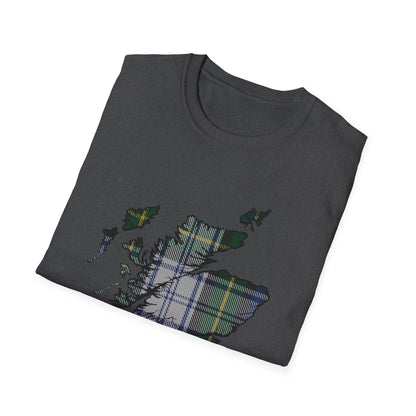 Tartan Scotland Map Softstyle Unisex T-Shirt - Gordon Dress Tartan Tee