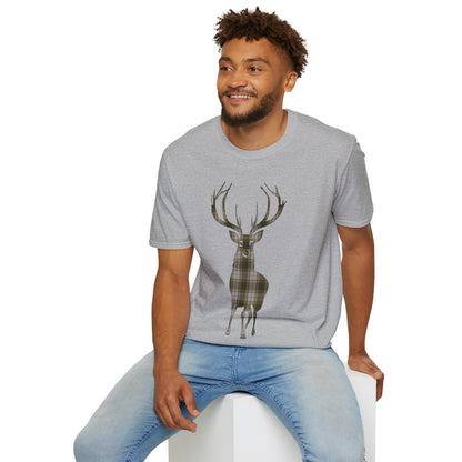 Tartan Stag Softstyle T-Shirt - Buchanan Tartan, Unisex Tee, Scottish Scenery, Various Colours