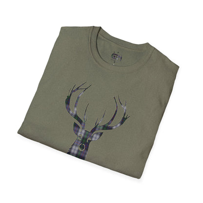 Tartan Stag Softstyle T-Shirt - Argyle Dress Tartan, Unisex Tee, Scottish Scenery, Various Colours