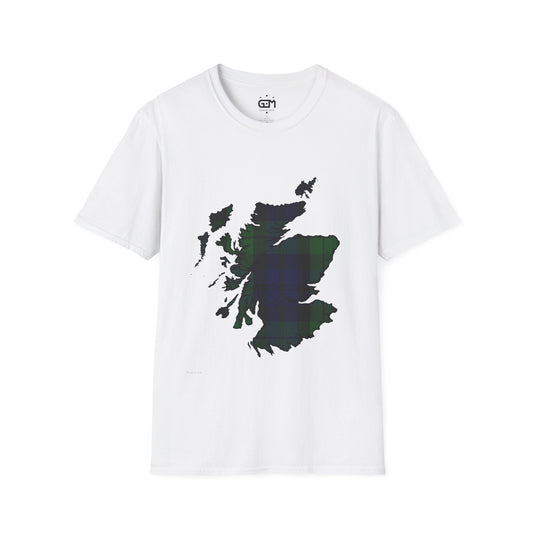 Scotland Tartan Map Softstyle Unisex T-Shirt - Black Watch Tartan Tee