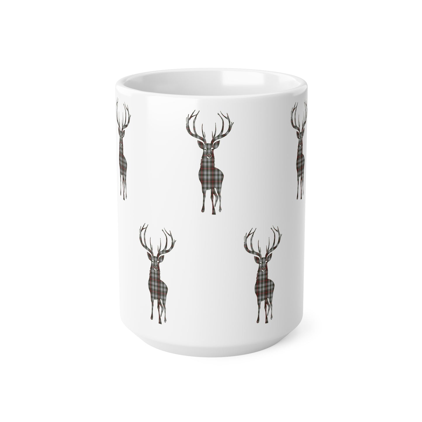 Tartan Stag Mug - Stewart Dress Tartan, Coffee Cup, Tea Cup, Scotland, White