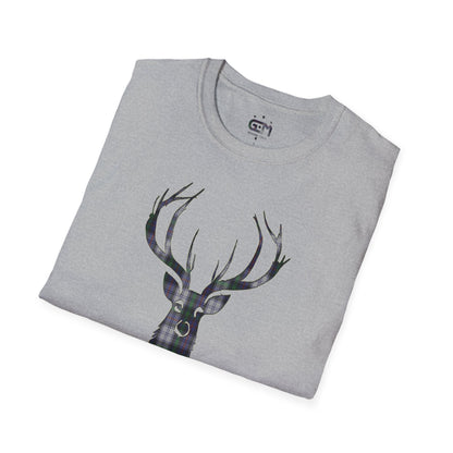 Tartan Stag Softstyle T-Shirt - Argyle Dress Tartan, Unisex Tee, Scottish Scenery, Various Colours