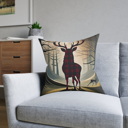 Reversible Square Cushion : Stag / Scotland Map - Lindsay Tartan, Various Sizes